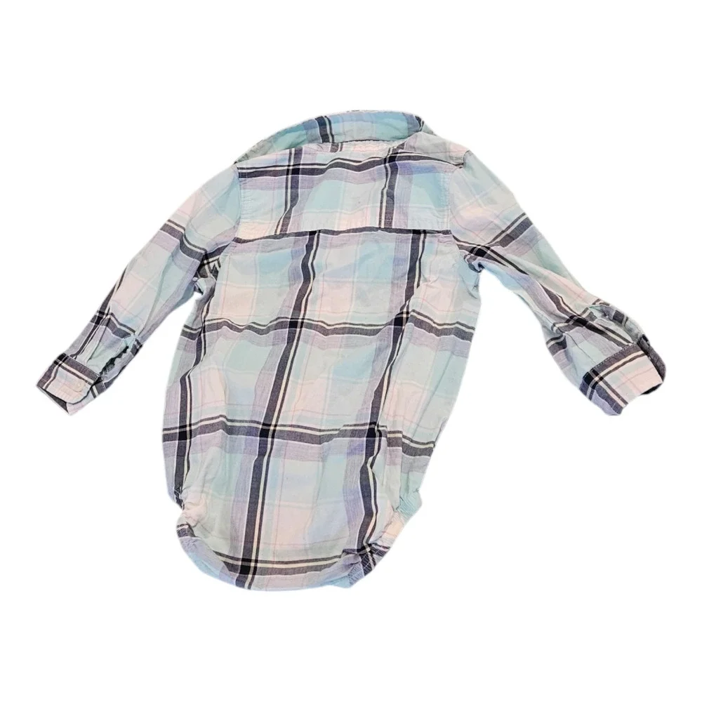 Baby B'gosh Child Size 12-18M Blue Plaid Long Sleeve Bodysuit